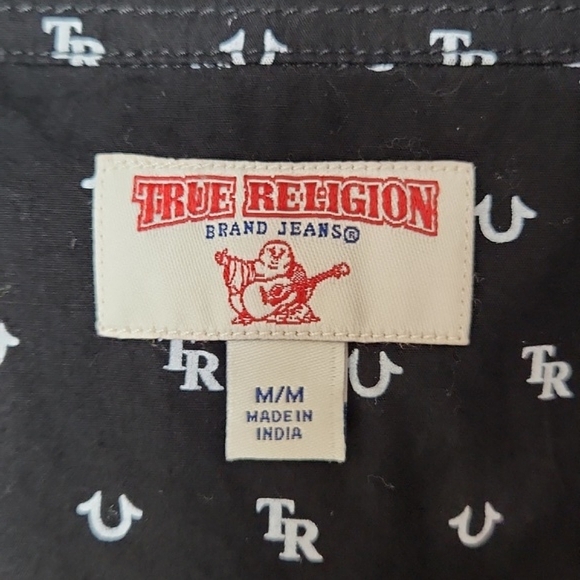 🌿 True Religion Black & White Men's Button Down Shirt, Size M ~ EUC - Picture 6 of 10